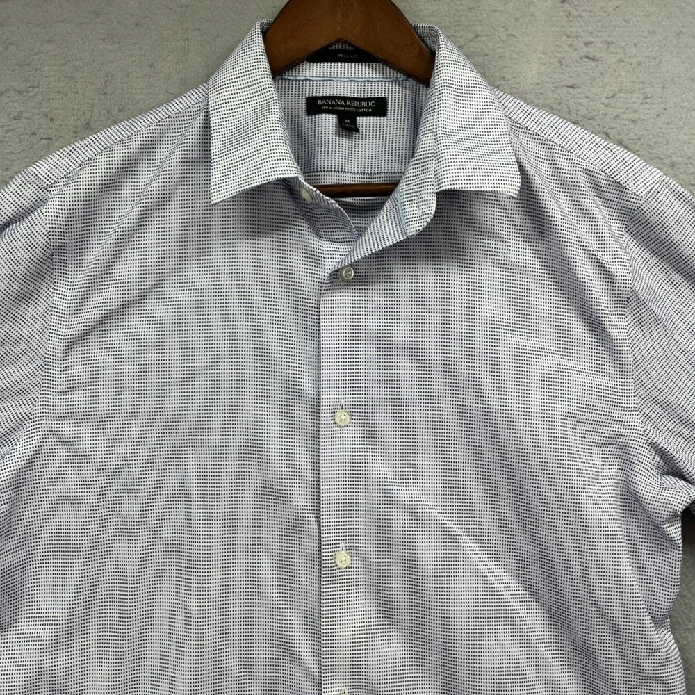Banana Republic Dress Shirt Mens Medium Blue White Slim Fit Micro Check Preppy